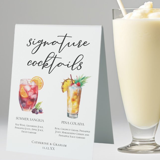 Plaque De Table Sangria Pina Colada Signature Cocktails Menu (Créateur téléchargé)