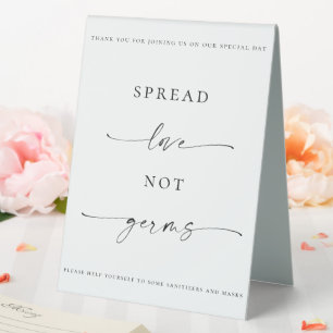 Plaque De Table Sanitizing Station Étendre Love Not Germs Mariage