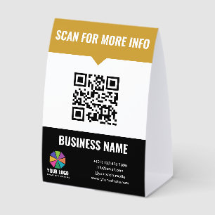 Plaque De Table Scannez QR Code Noir Jaune pour Info & Votre Logo