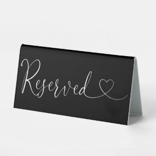Plaque De Table Script Coeur Noir Et Blanc Réservé