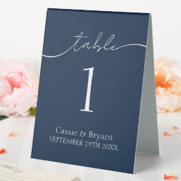 Plaque De Table Script moderne Marine bleu Mariage Numéro de table