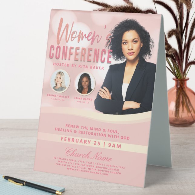 Plaque De Table Service de conférence Pink Bokeh Women's Church (En SItu (Tableau))