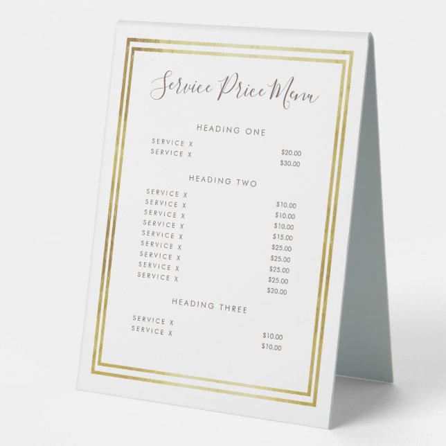 Plaque De Table Service Gold Foil Menu Prix personnalisé (Recto)