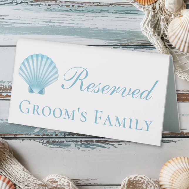 Plaque De Table Shell Blue Nautical Beach Mariage Réservé (Créateur téléchargé)