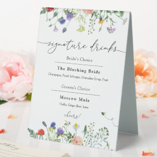 Plaque De Table Signature Boissons Fleur sauvage et abeilles