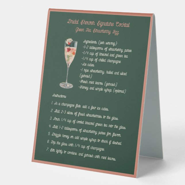 Plaque De Table Signature Cocktail Thé vert Fizz fraise (Recto)