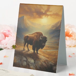 Plaque De Table Silhouette de Bison de Buffalo au Coucher du Solei
