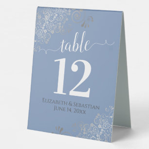 Plaque De Table Silver Frills Light Blue Mariage Numéro de table