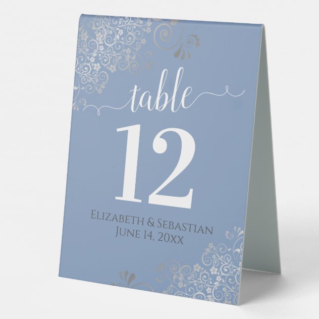 Plaque De Table Silver Frills Light Blue Mariage Numéro de table (Verso)