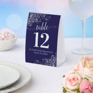 Plaque De Table Silver Frills Marine Blue Mariage Numéro de table