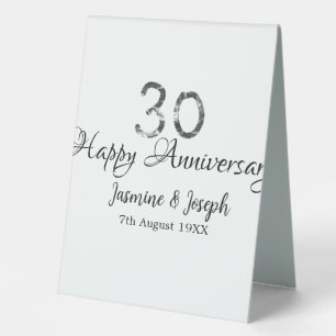 Plaque De Table Silver Metallic 30th Happy anniversaire ajouter no