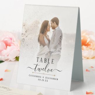 Plaque De Table Simple Élégant Script Photo Gold Mariage One 1 Ta