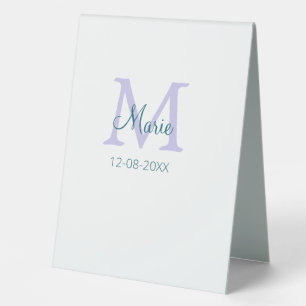 Plaque De Table simple minimum ajouter nom monogramme violet vert