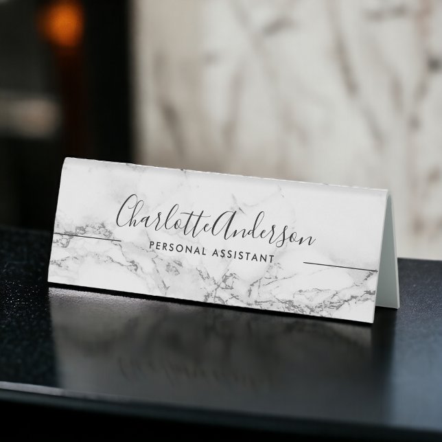 Plaque De Table Simple noir blanc moderne marbre chic professionne (Simple black white modern chic marble professional table tent sign)