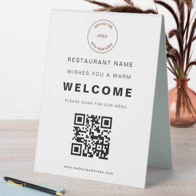 Plaque De Table Simple Restaurant Logo Menu QR Code Welcome Tablet (En SItu (Tableau))
