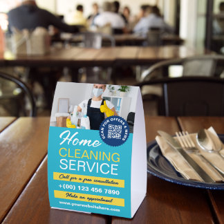 Plaque De Table Sky Blue Yellow Home Cleaning Photo & QR Code