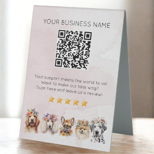Plaque De Table Soins de toilettage pour chiens code QR avis YELP 