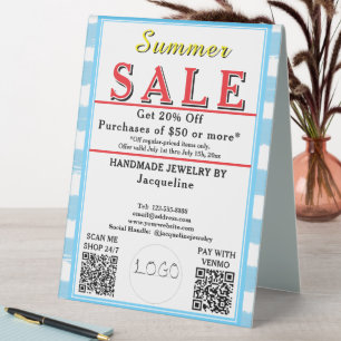 Plaque De Table Soldes d'été Rayures Blanches Bleues DOS Cœur