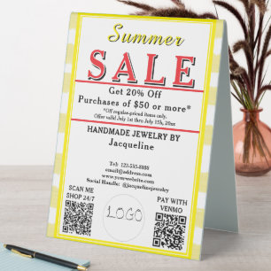 Plaque De Table Soldes d'été Rayures blanches jaunes DOS Cœur