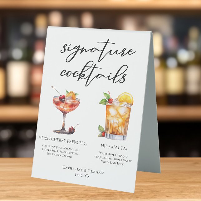 Plaque De Table Son Mariage d'été Signature Cocktails Menu (Créateur téléchargé)
