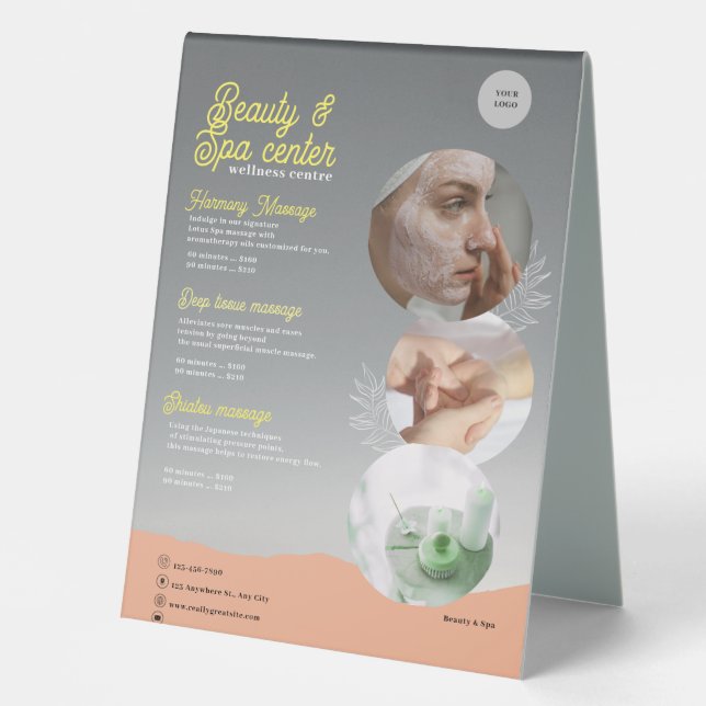 Plaque De Table Spa rose et noir Calme Beauté et Spa (Recto)