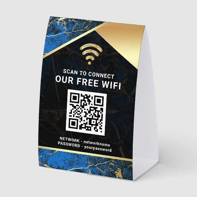 Plaque De Table Stylish Blue QR Code Wifi Network Password (Recto)