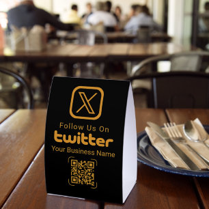 Plaque De Table Suivez-Nous Sur Twitter Code QR Or Noir