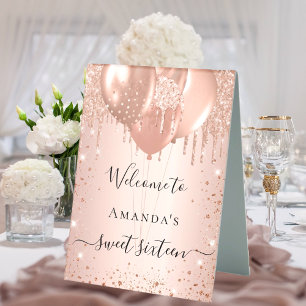 Plaque De Table Sweet 16 rose or pétillant fête bienvenue