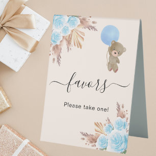 Plaque De Table Symbole baby shower bleu beige ours en peluche
