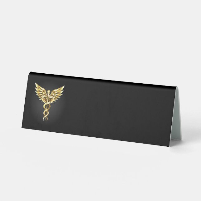 Plaque De Table Symbole caducée polygonal or (Recto)