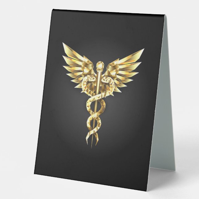 Plaque De Table Symbole caducee polygonale en or (Recto)