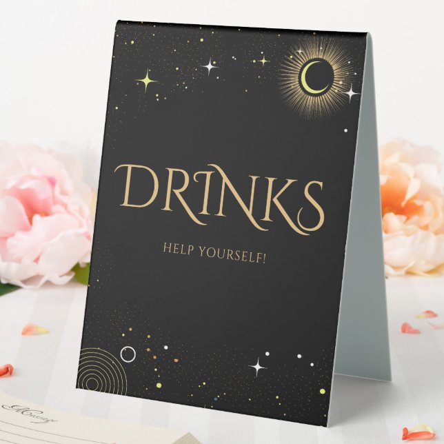 Plaque De Table Symbole Céleste Noir Mystique Lune Soleil Boissons (In SItu (Mariage))