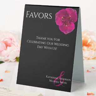 Plaque De Table Symbole de mariage favori-Black Fuchsia Orchidées-