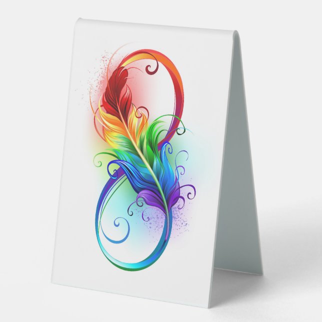 Plaque De Table Symbole d'infini avec plume arc-en-ciel (Recto)