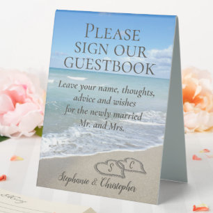 Plaque De Table Symbole du mariage des coeurs dans le sable