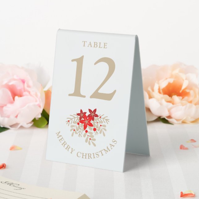 Plaque De Table Table Number Christmas Holly Branches Poinsettias (In SItu (Mariage))