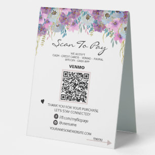 Plaque De Table *~* Table Tente PAY + MENU QR code Tablette FLORAL