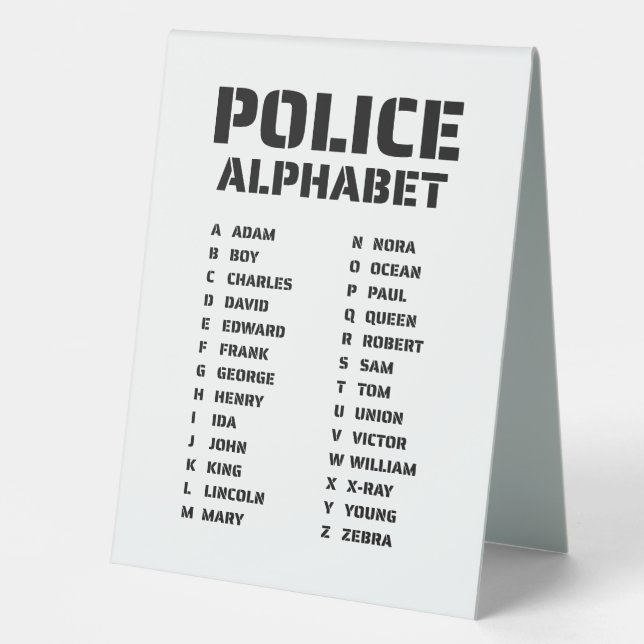 Plaque De Table Tableau alphabétique de la police pour les officie (Recto)