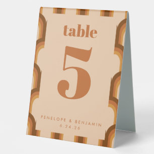 Plaque De Table Terracotta Marron Rétro Années 70 Numéro de Table 