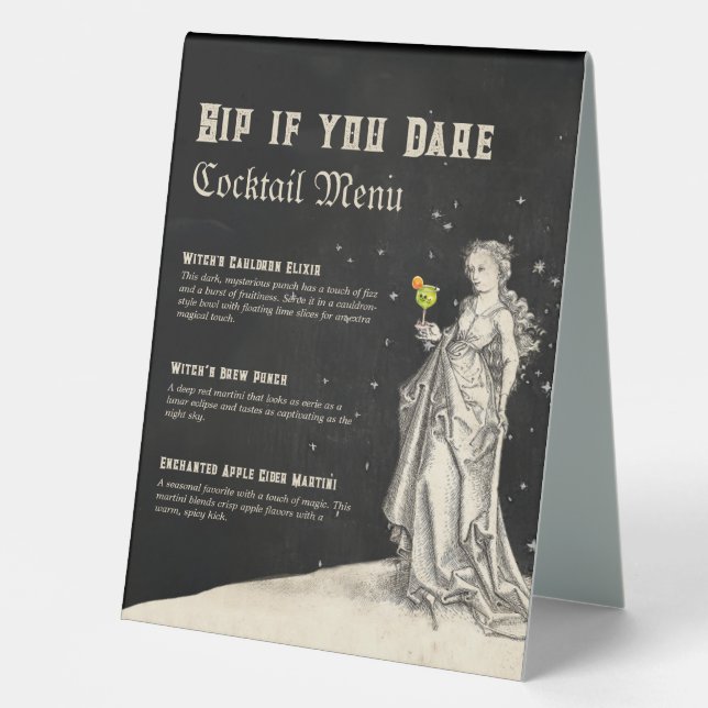 Plaque De Table Thème de sorcière halloween Party Cocktail Menu (Recto)