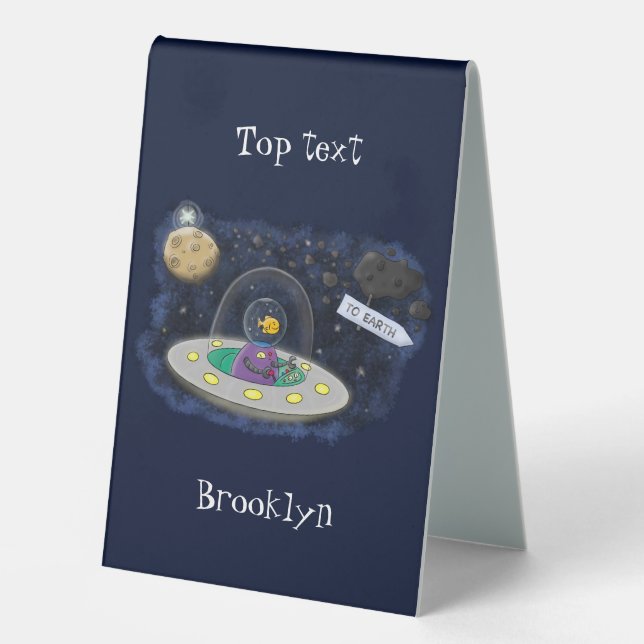 Plaque De Table Un joli poisson heureux dans l'espace dessin animé (Recto)