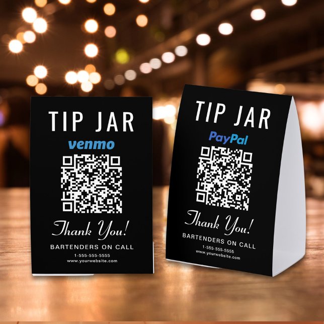 Plaque De Table Venmo PayPal Pot à Pourboires QR Entreprise Noire (Créateur téléchargé)