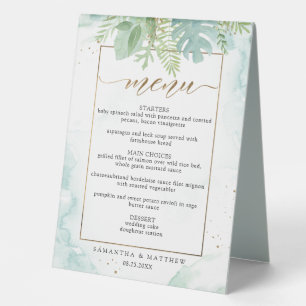 Plaque De Table Vert Dusty Blue et Vert Watercolor Menu