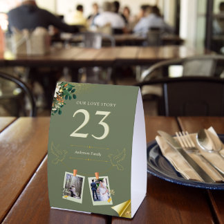 Plaque De Table Vert floral doré élégant sage