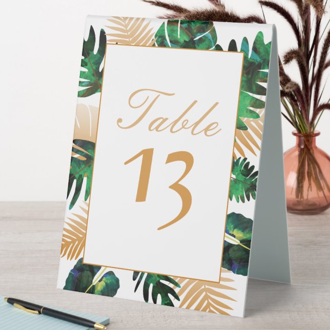 Plaque De Table Vert, or Tropical Palm Feuille (En SItu (Tableau))