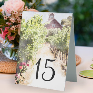 Plaque De Table Vignoble et Mariage d'aquarelle de la grange rouge