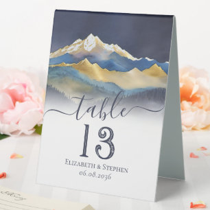 Plaque De Table Watercolor Gold Foil Mountain Mariage Numéro de ta