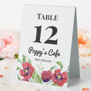 Plaque De Table Watercolor Red Poppies Floral Art Café