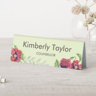 Plaque De Table Watercolor Red Poppies Floral Illustration Office