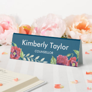 Plaque De Table Watercolor Red Poppies Floral Illustration Office